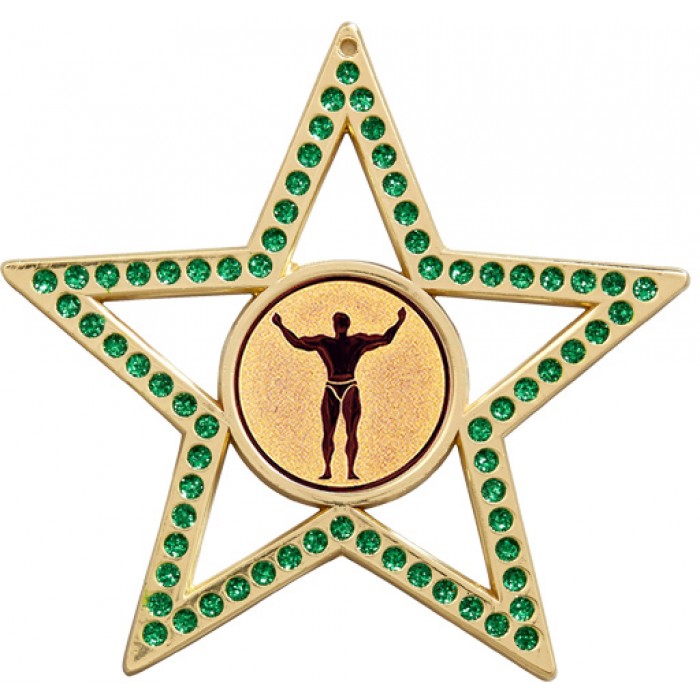 75MM STAR MEDAL - BODYBUILDING - GREEN - GOLD, SILVER, BRONZE